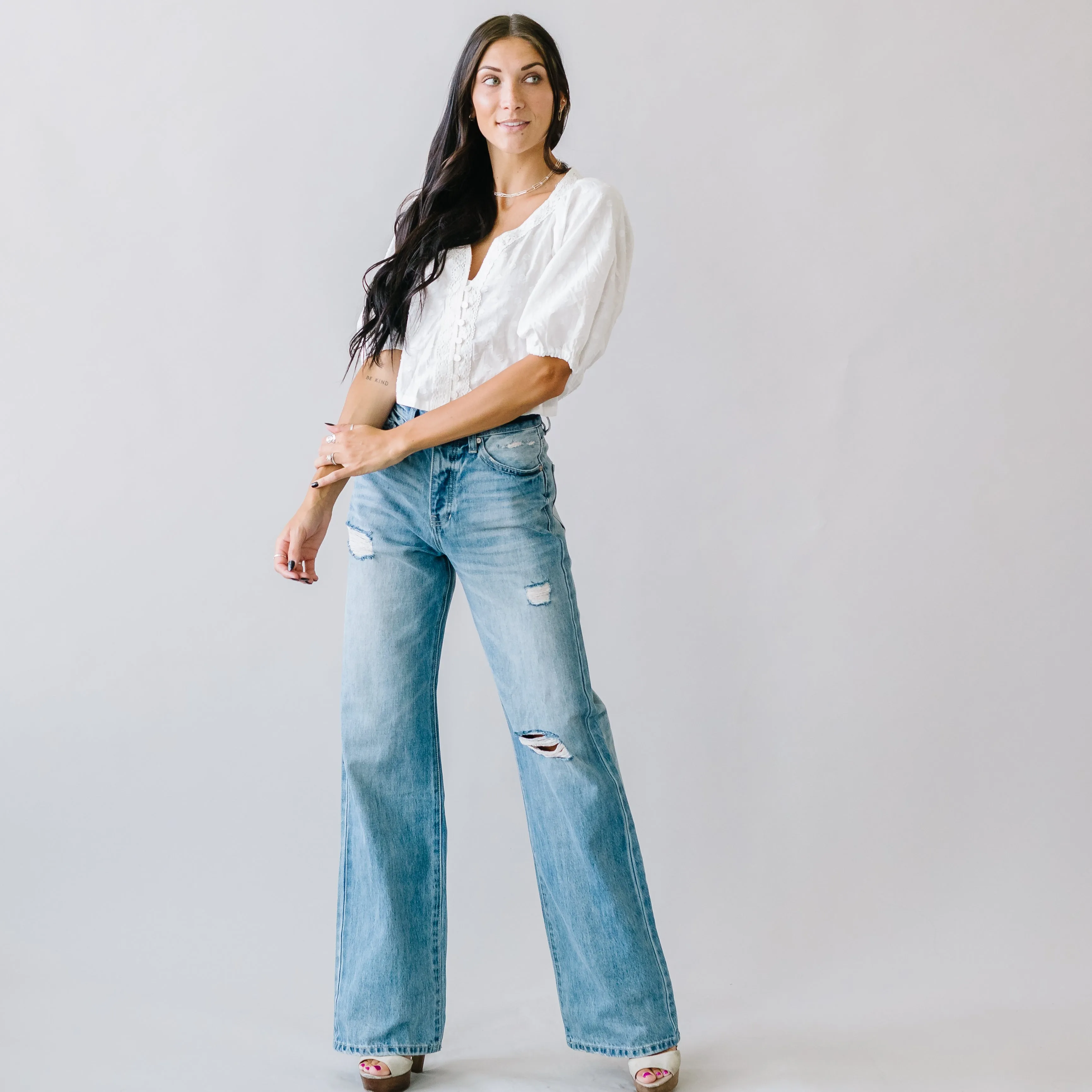 Just Friends Denim Wide Leg Flares by KanCan