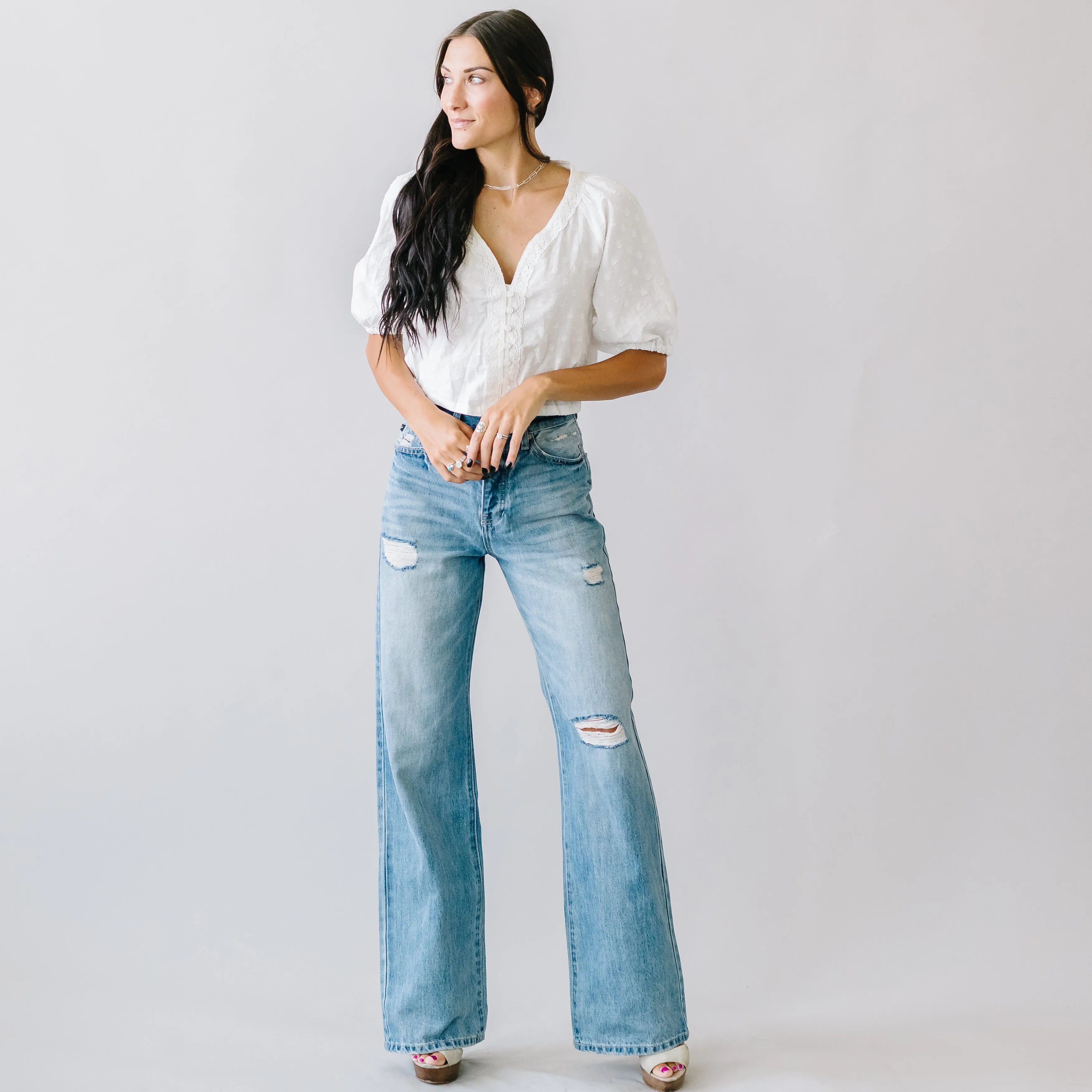 Just Friends Denim Wide Leg Flares by KanCan