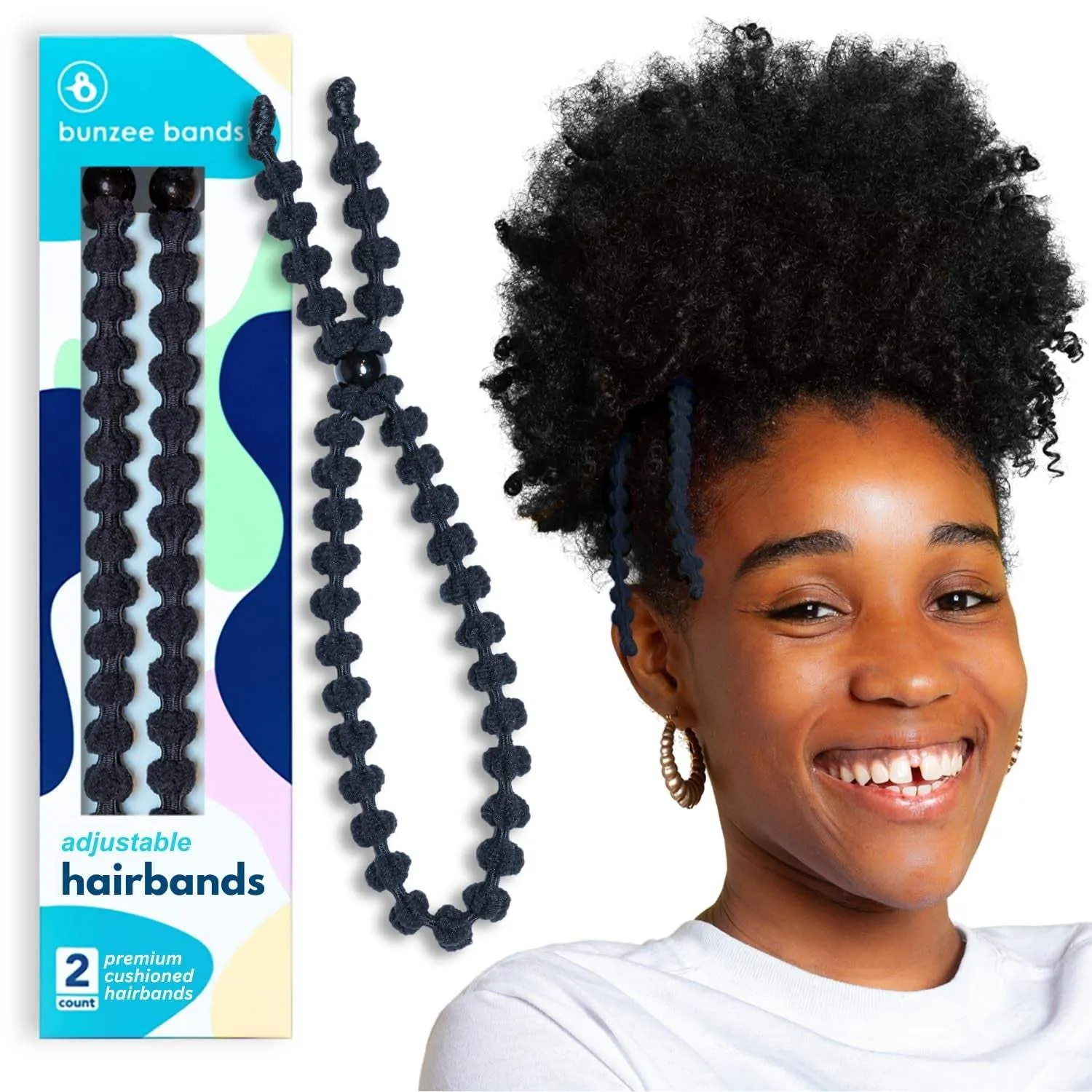 Large Hair Band for Thick Curly Hair Black 2Pk