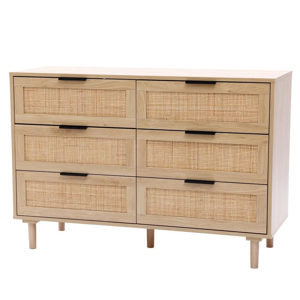 Light Oak Eco Manufactured Wood 6-Drawer Bedroom Dresser