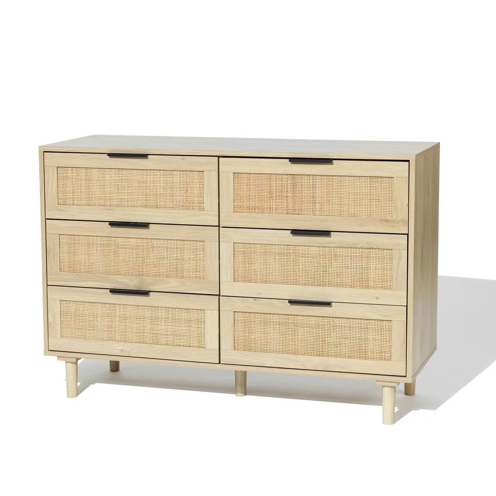 Light Oak Eco Manufactured Wood 6-Drawer Bedroom Dresser