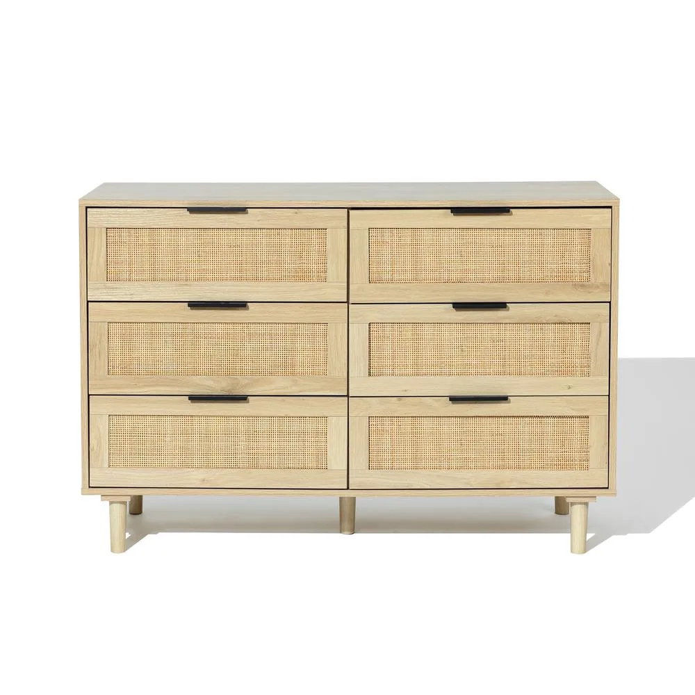 Light Oak Eco Manufactured Wood 6-Drawer Bedroom Dresser