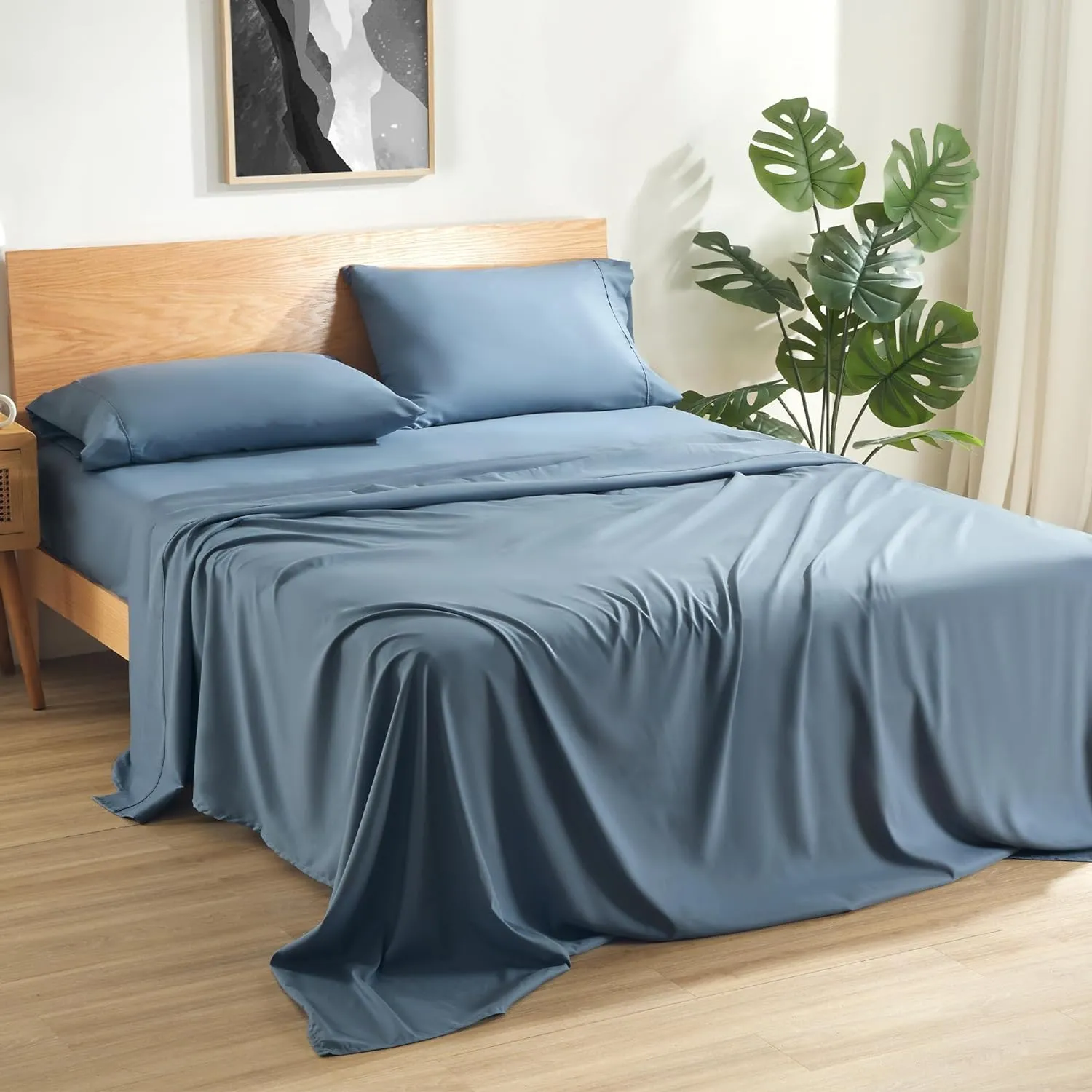 Lightweight Microfiber Sheets Set Blue with Pillowcases