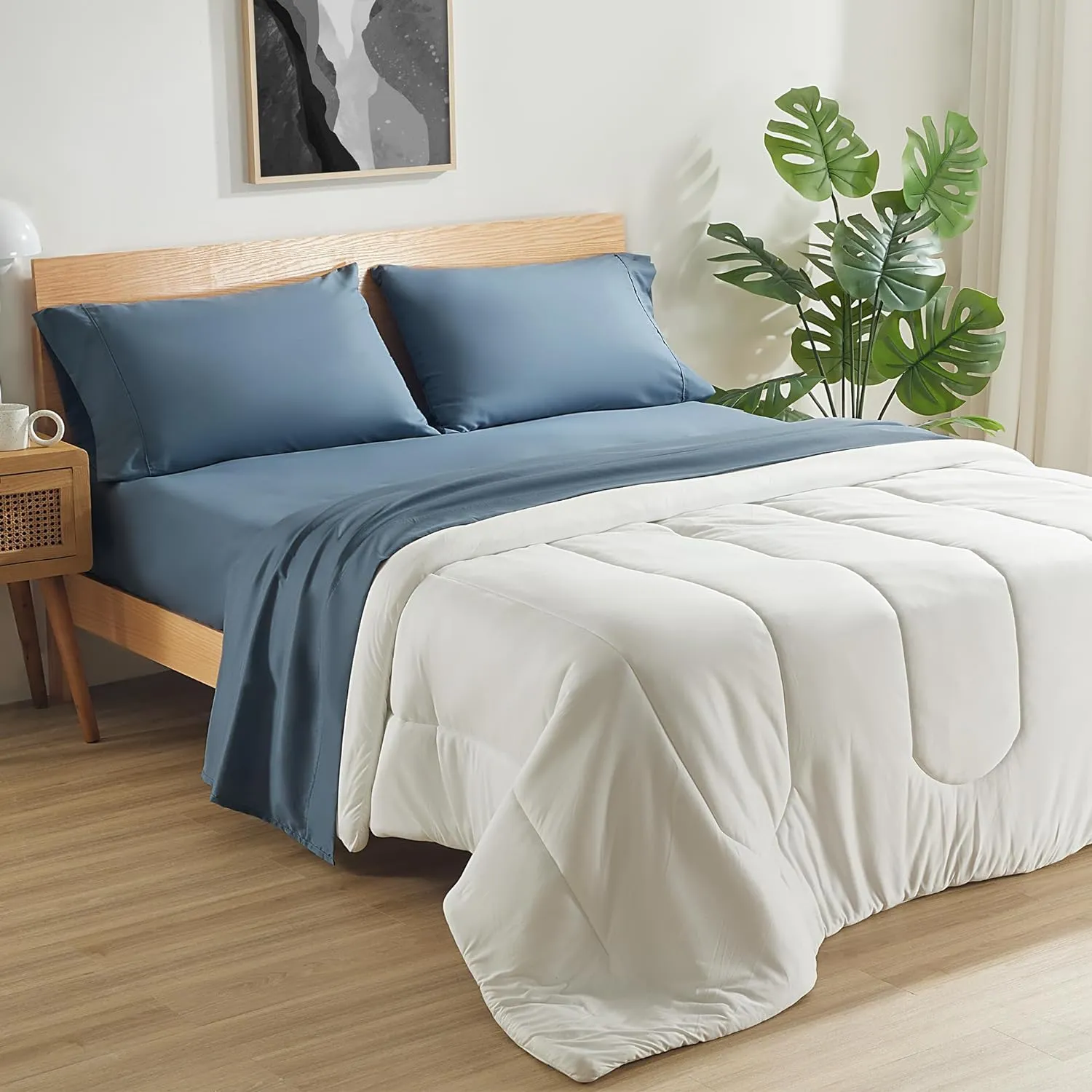 Lightweight Microfiber Sheets Set Blue with Pillowcases