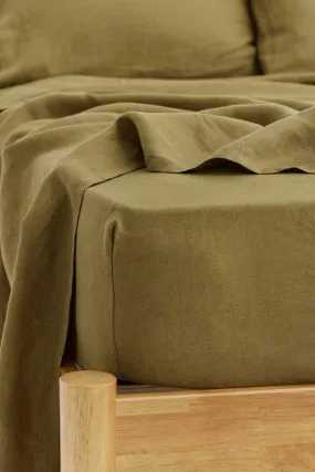 Linen Fitted Sheet Olive