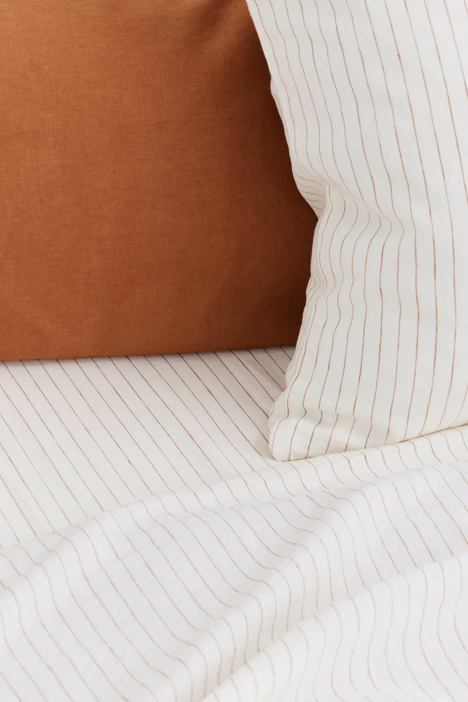 Linen Fitted Sheet Tobacco Pinstripe