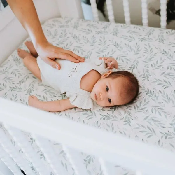 Little Human Linens Waterproof Cot Sheet - Organic Leaf