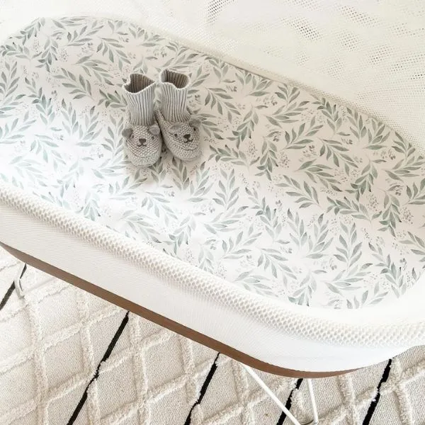 Little Human Linens Waterproof Small Bassinet Sheet - Organic Leaf