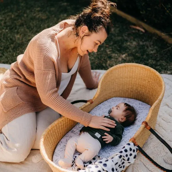 Little Human Linens Waterproof Small Bassinet Sheet - Organic Leaf