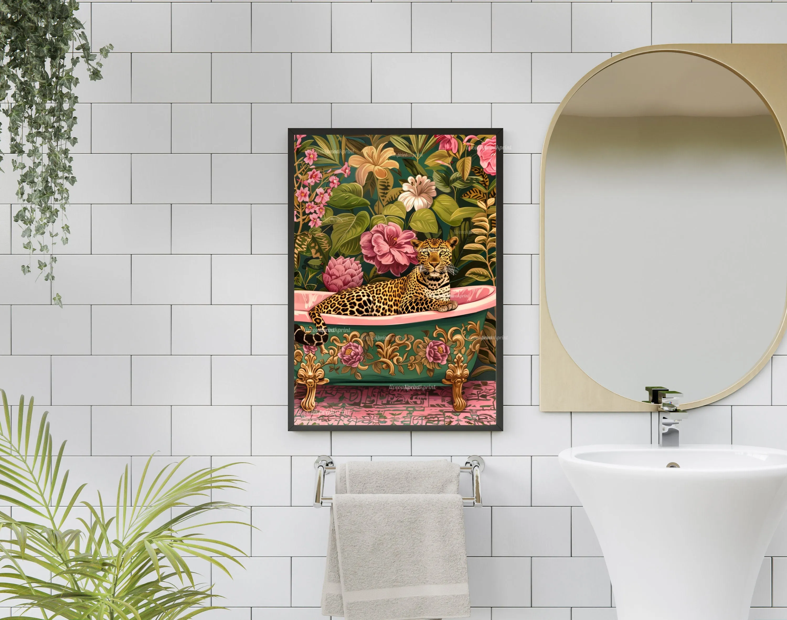 Luxurious Leopard In A Bathtub - Maximalist Bathroom Decor - Leopard Bathroom Print - Maximalist Leopard Print- Jungle Wall Decor