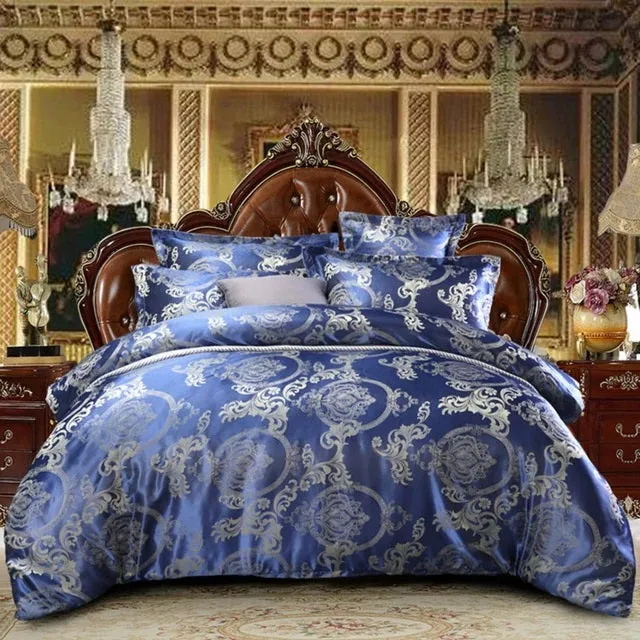 Luxury Blue  Palace Quilt Duvet Bedding Set & Pillowcases