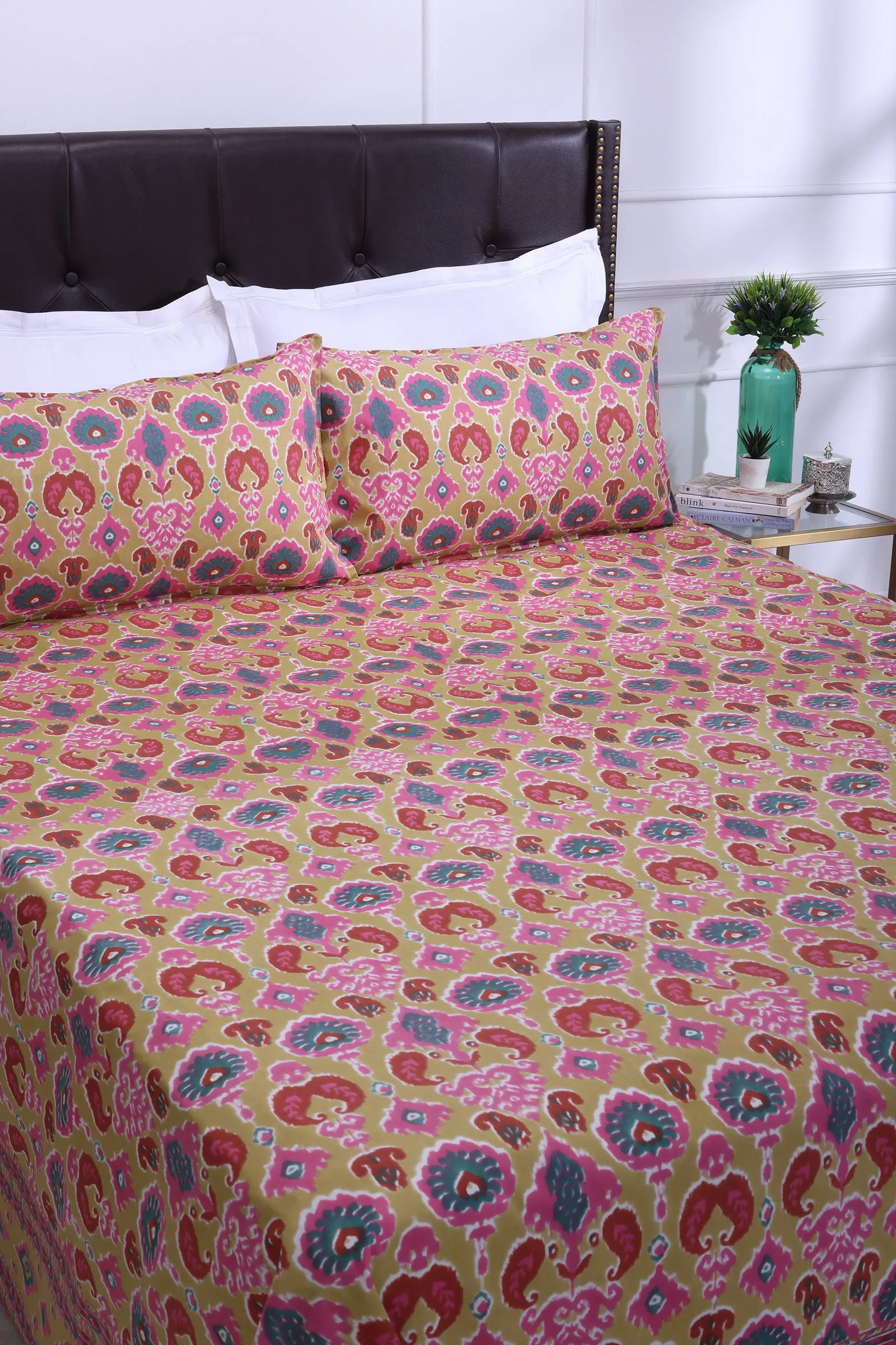 Mahi Double Ikat Green Cotton Bedsheet