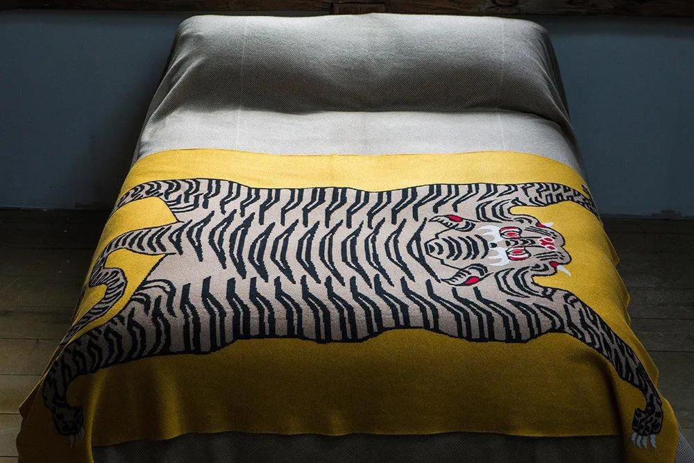 Mustard Tiger Rug Cashmere Throw by Saved NY