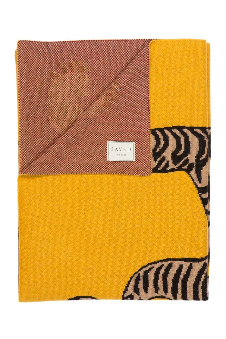 Mustard Tiger Rug Cashmere Throw by Saved NY