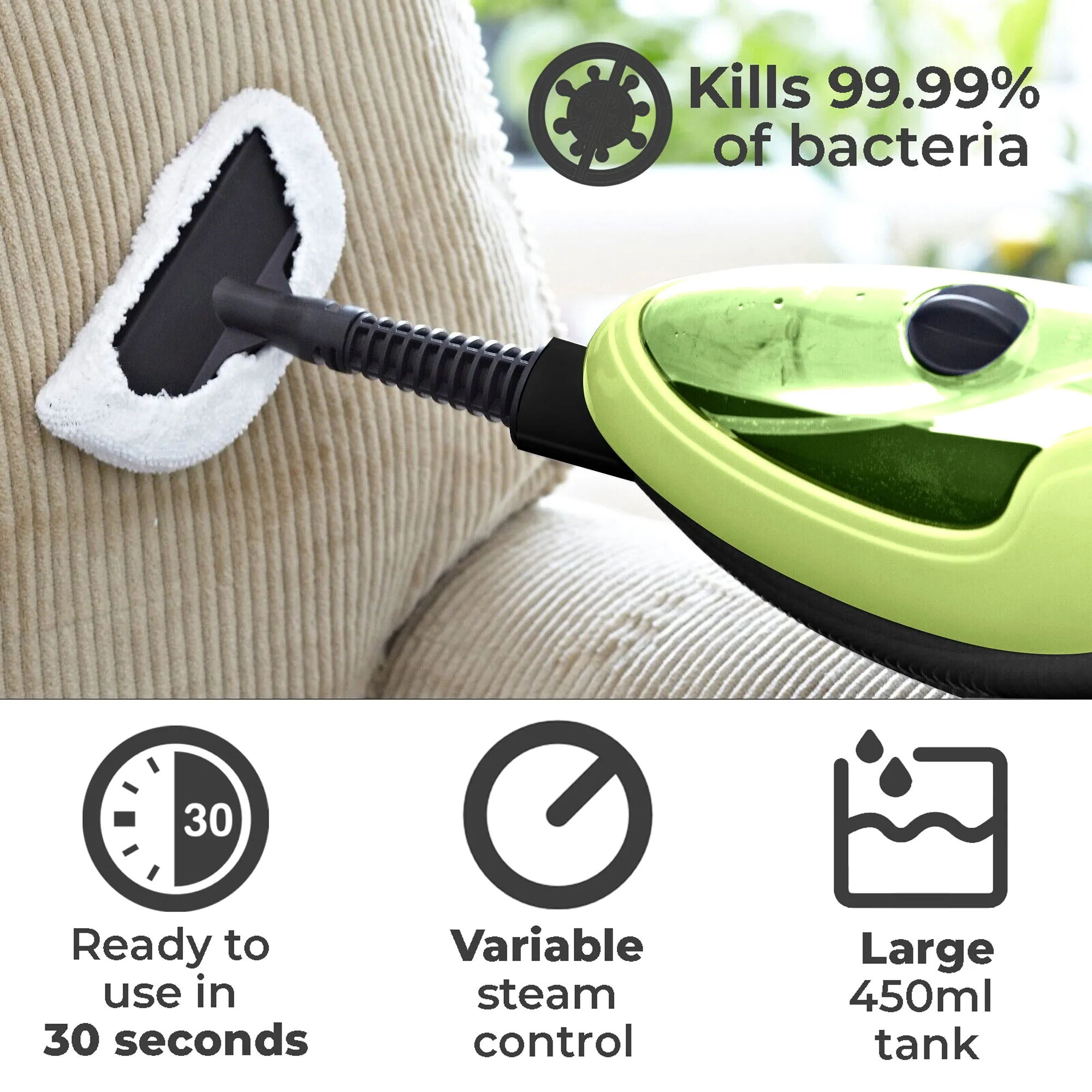 Neo Lime Green 10 in 1 1500W Hot Steam Mop Cleaner and Hand Steamer