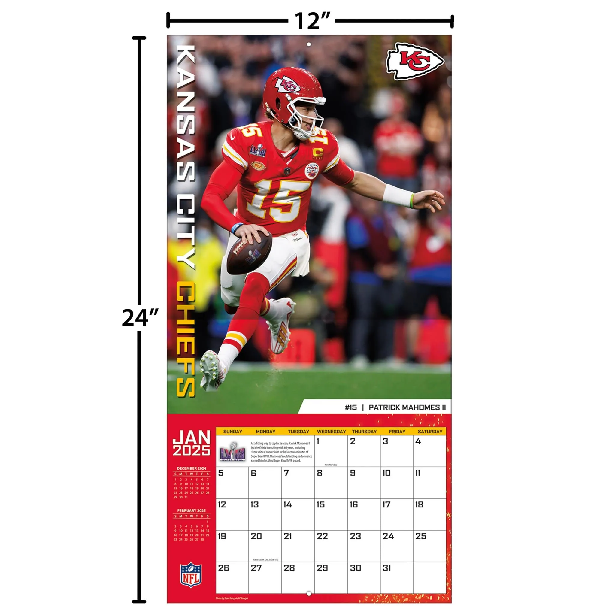 NFL Kansas City Chiefs Wall 2025 Calendar