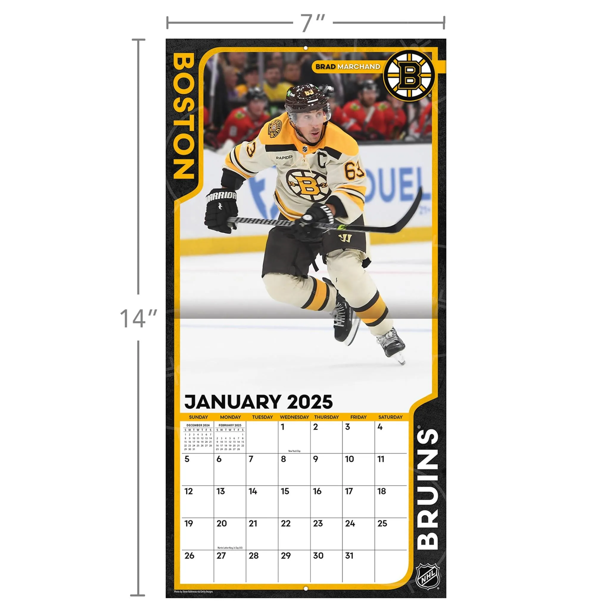 NHL Boston Bruins Mini 2025 Calendar