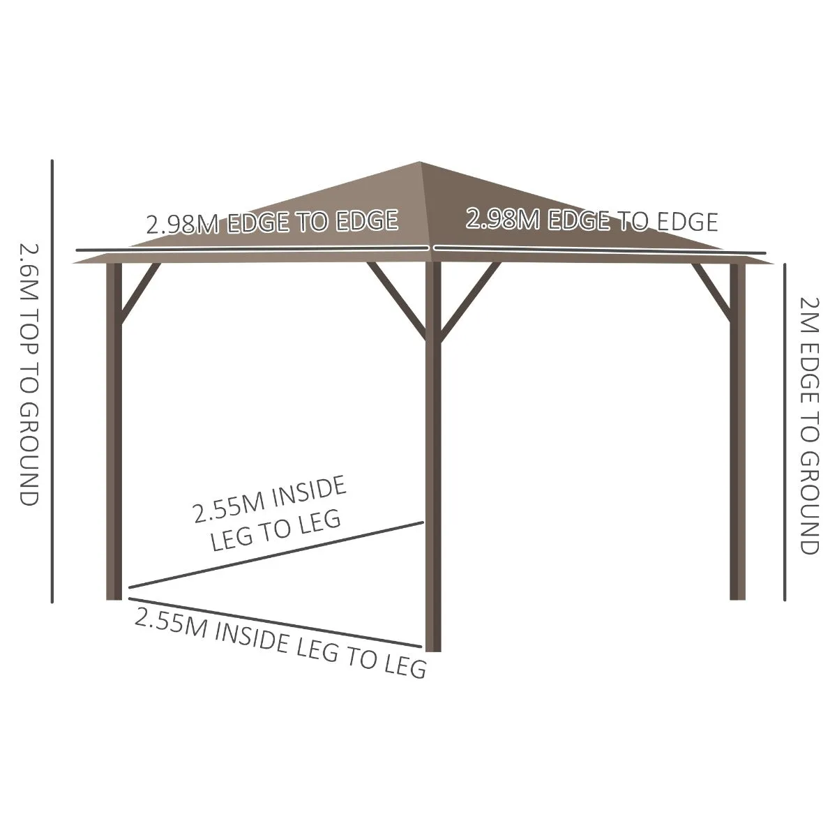 Outsunny 3 x 3 Meters Garden Gazebo with Netting & Curtains, Hard Top Gazebo Canopy Shelter with Metal Roof and Aluminum Frame, for Garden, Lawn, Backyard and Deck, Brown