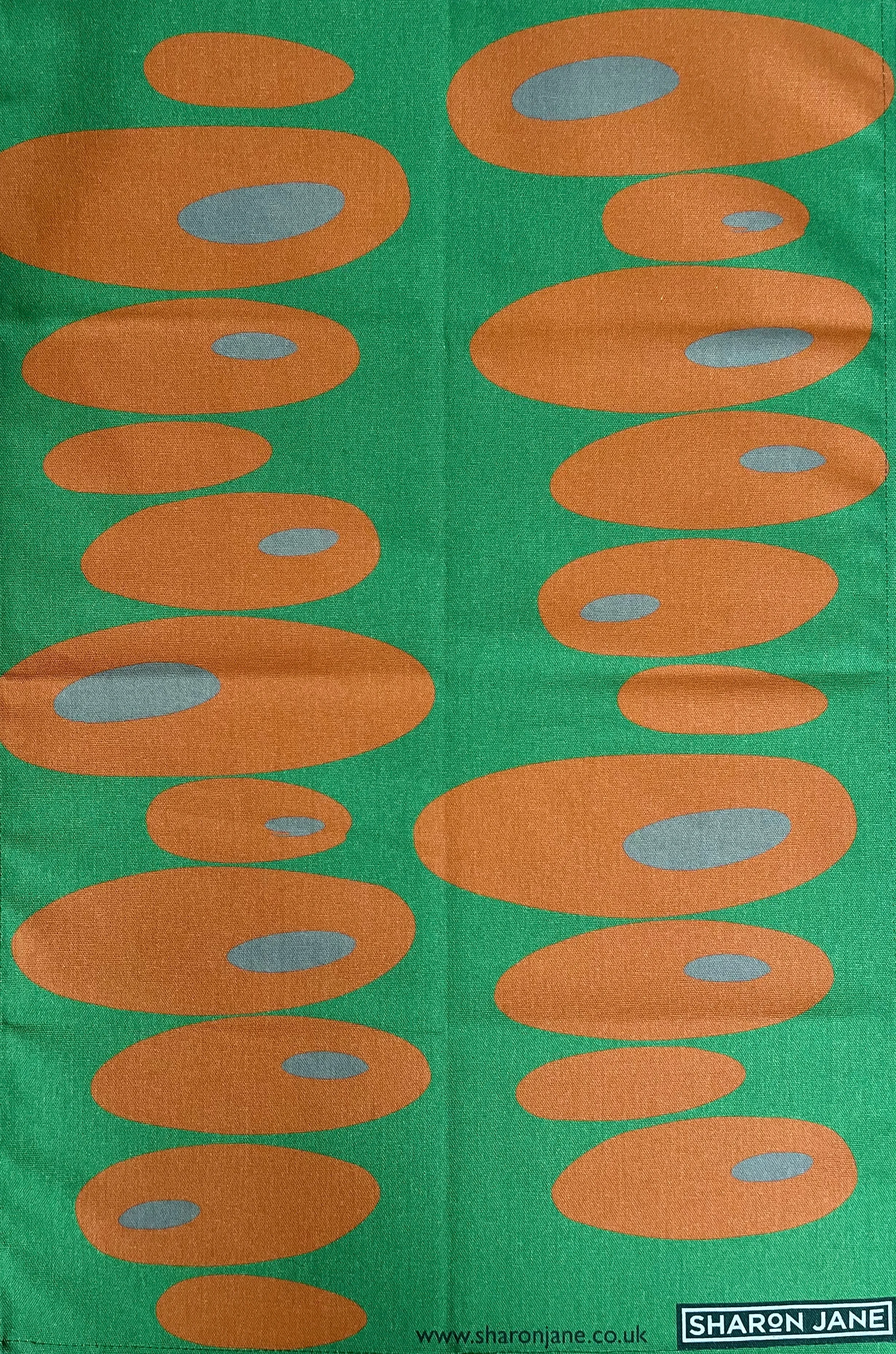 Pebbles Tea Towel - Bright Green   Orange