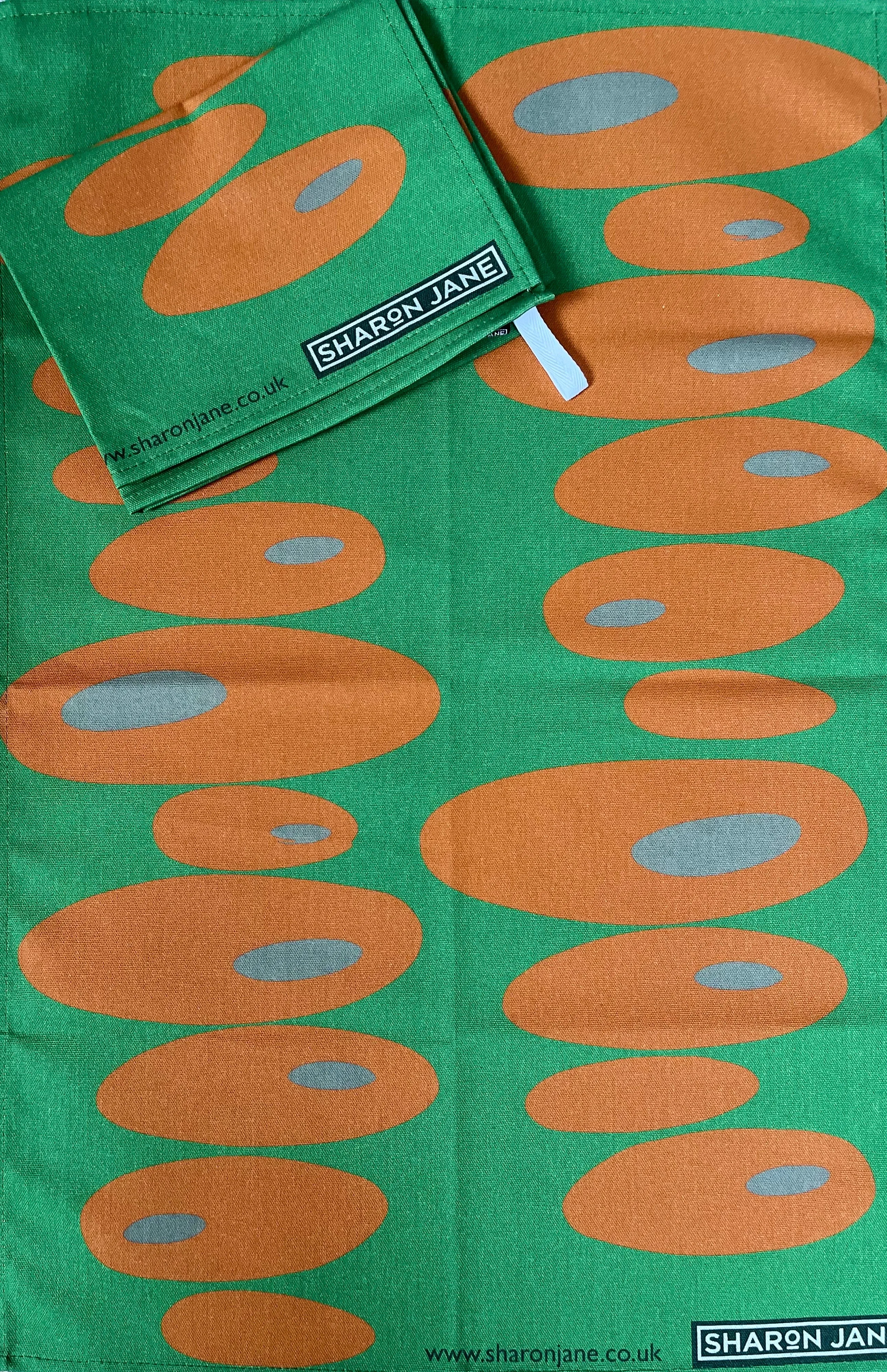 Pebbles Tea Towel - Bright Green   Orange