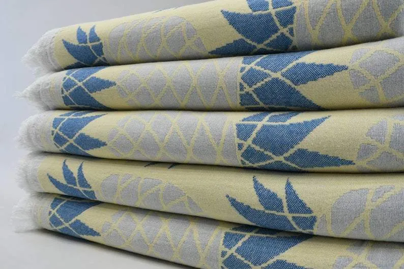 Pineapple Blue Yellow 100% Cotton Towel