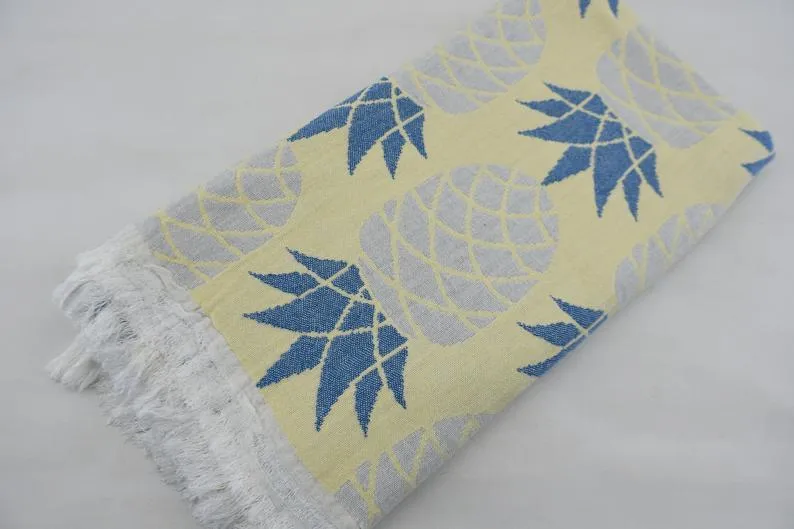 Pineapple Blue Yellow 100% Cotton Towel