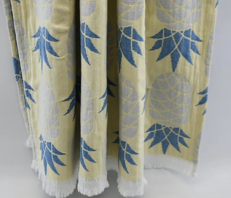 Pineapple Blue Yellow 100% Cotton Towel