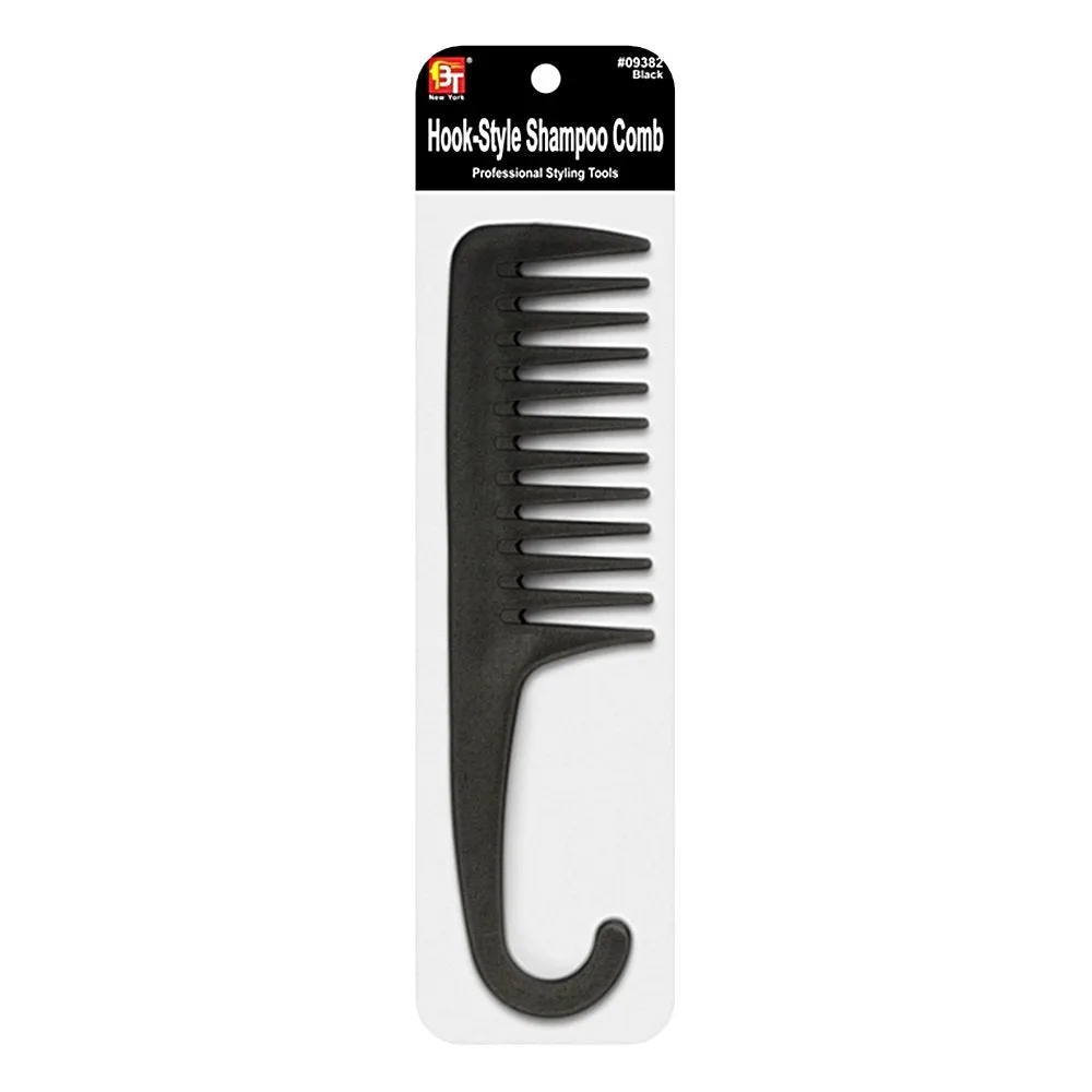 PLASTIC COMB HOOK-STYLE SHAMPOO COMB (BLACK)