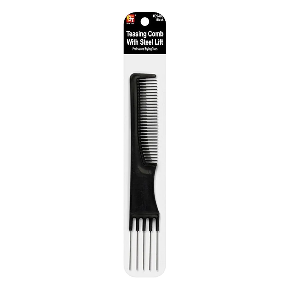 PLASTIC COMB TEASING COMB WITH STEEL LIFT (BLACK)