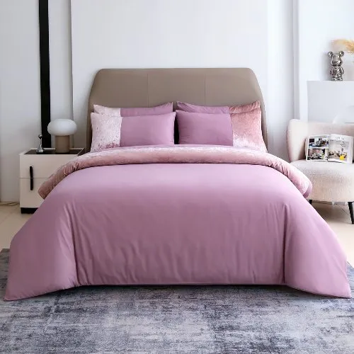 Premium 6 Pieces King Size Duvet Cover with Velvet Decor, Dusty Purple.