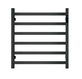 Premium Matte Black Heated Towel Rack with LED control- 6 Bars, Square Design, AU Standard, 650x620mm Wide