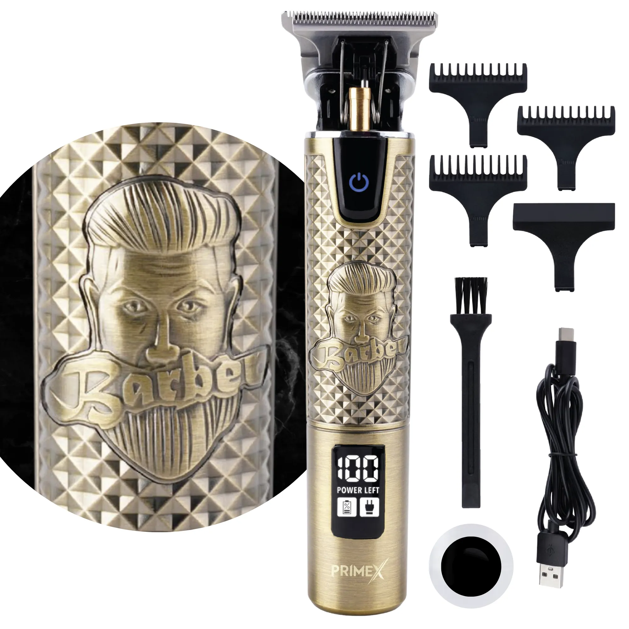 PrimeX Cordless Lithium Outlining Barber Trimmer Brass