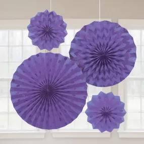 Purple Glitter Paper Fans 4pk