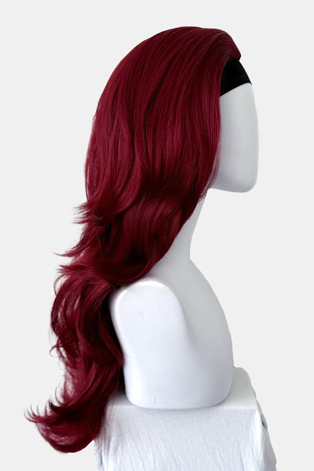 Red half wig hairpiece extension (3/4 wig), wavy: Ariel