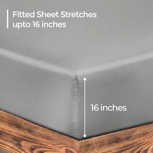 Royale Linens 300 Thread Count 100% Long Staple Combed Cotton Fitted Sheet - Super Soft Deep Pocket Bottom Sheet -Silver Fitted Sheet Twin Size - Twin Fitted Sheet Only - Elastic Sheet (Twin, Silver)