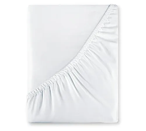 Royale Linens 400 Thread Count 100% American Grown Cotton Fitted Sheet Full Size - All Around Elastic Fitted Sheet - Luxury Sateen Weave - Snug Fit Bottom Sheet Fit Up to 16" (Full, Signature White)