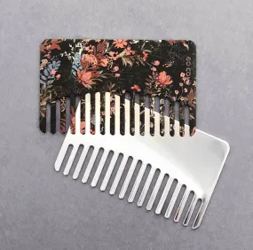 Rustic Floral Mirror Go-Comb | Metal Wallet-Sized Comb