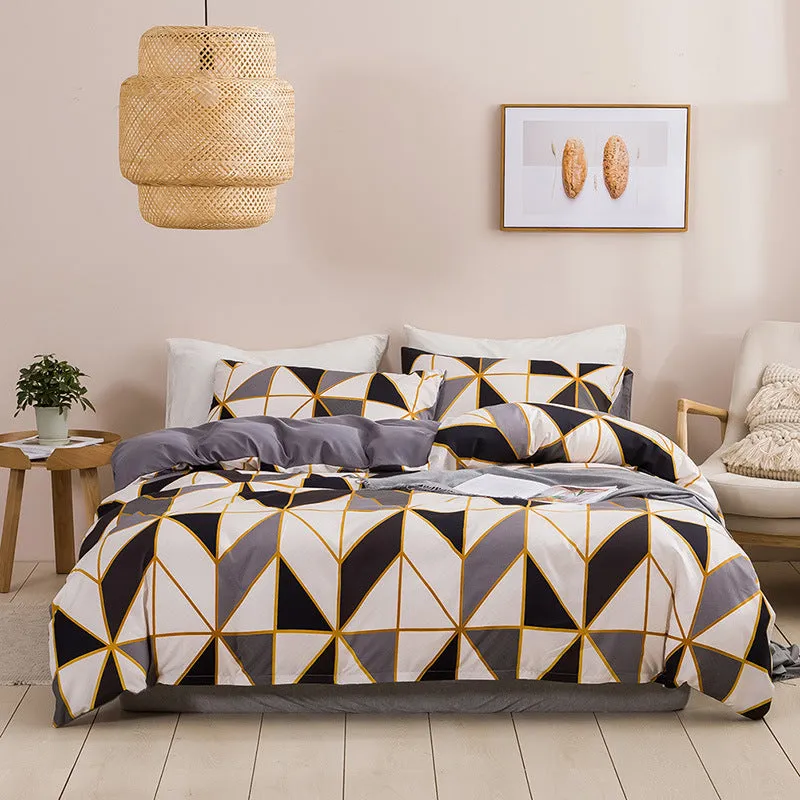 Simple Urban Geometric Plaid Printing Quilt Cover Threepiece Set