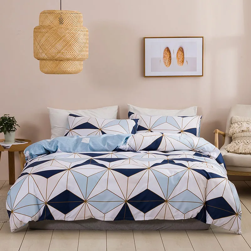 Simple Urban Geometric Plaid Printing Quilt Cover Threepiece Set