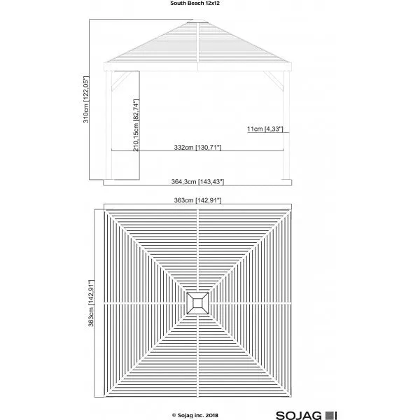 Sojag Gazebo  South Beach 12x12 Aluminum Gazebo - Light Grey