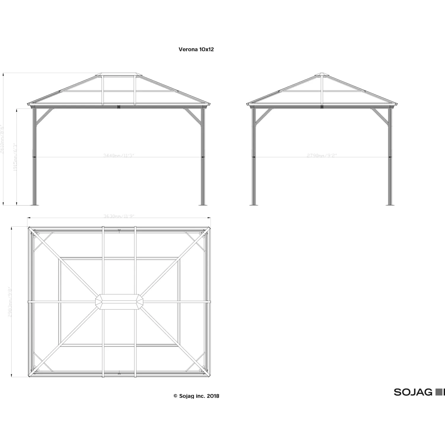 Sojag | Verona Hardtop Gazebo 10' x 12' PC 6mm Roof #77