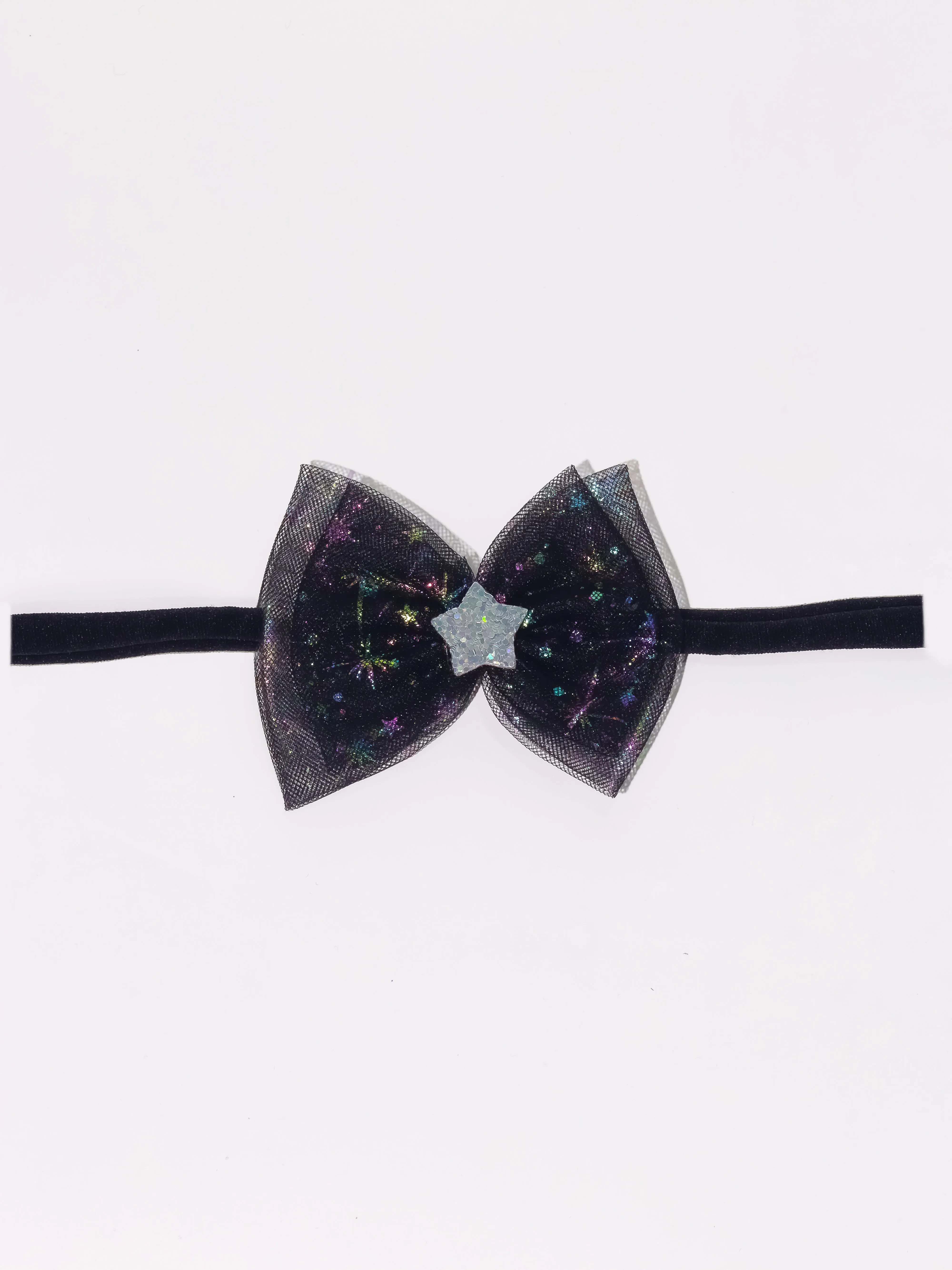 Star Embellished Tulle Bow Headband- Black