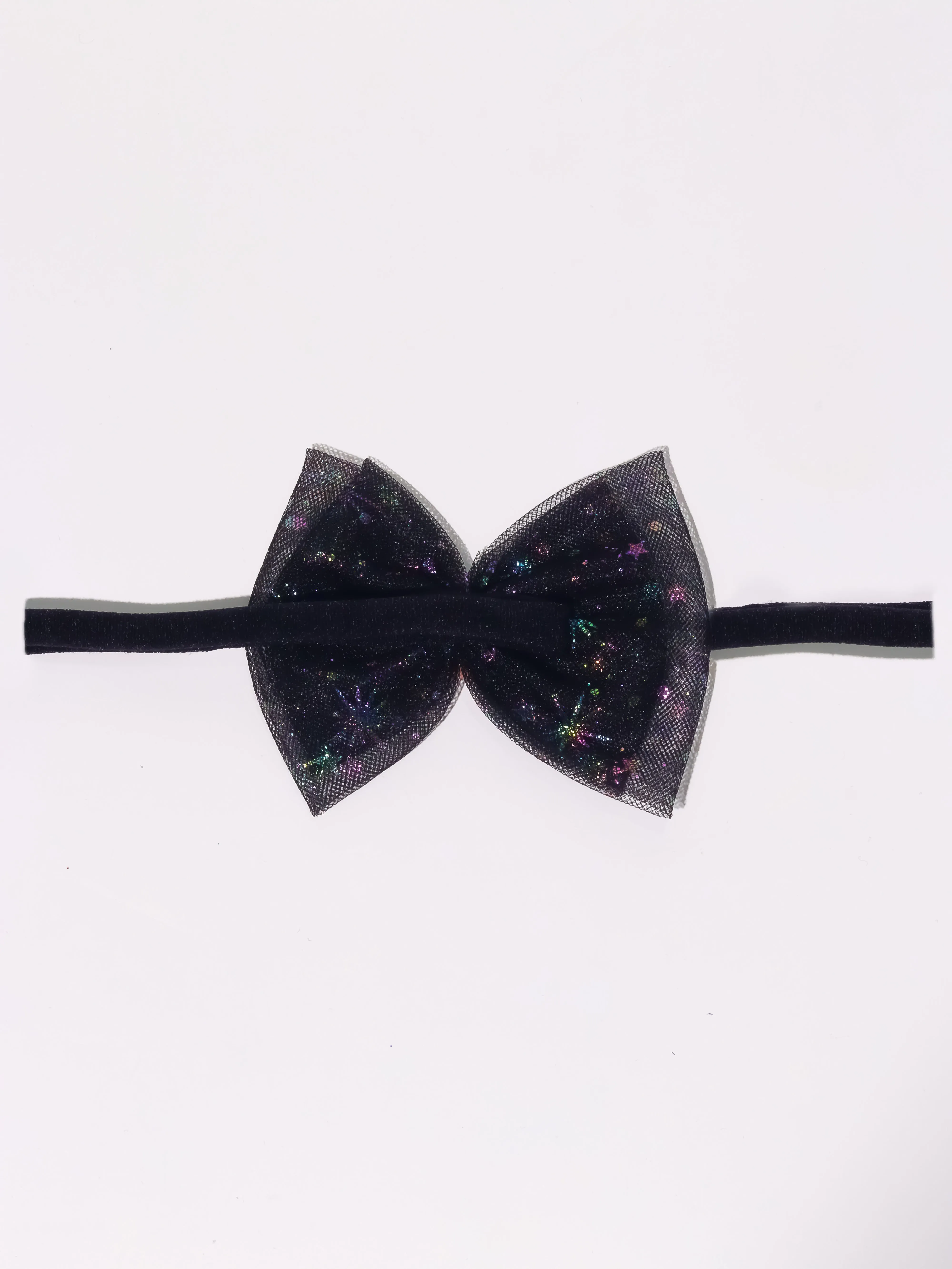 Star Embellished Tulle Bow Headband- Black