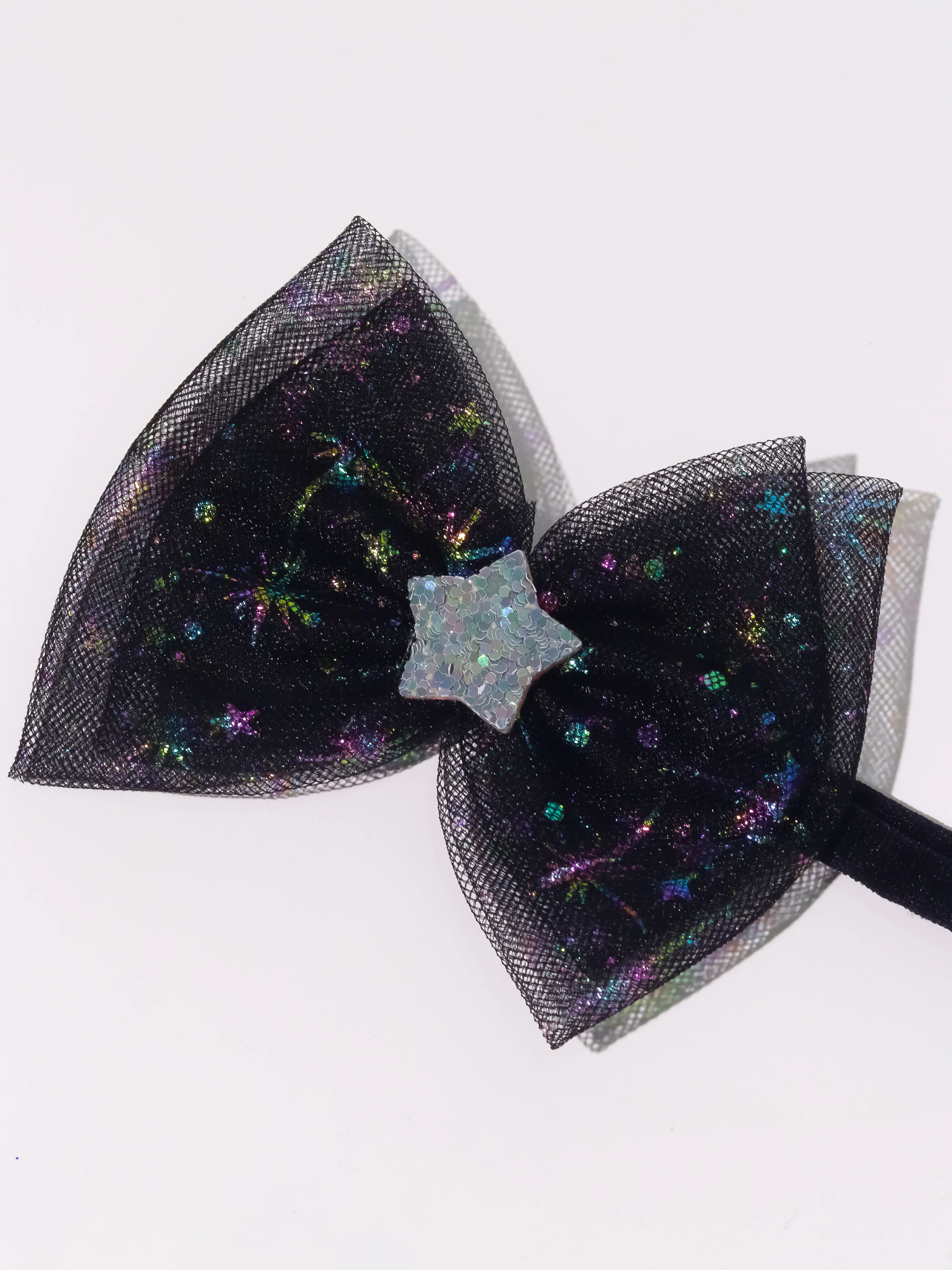 Star Embellished Tulle Bow Headband- Black