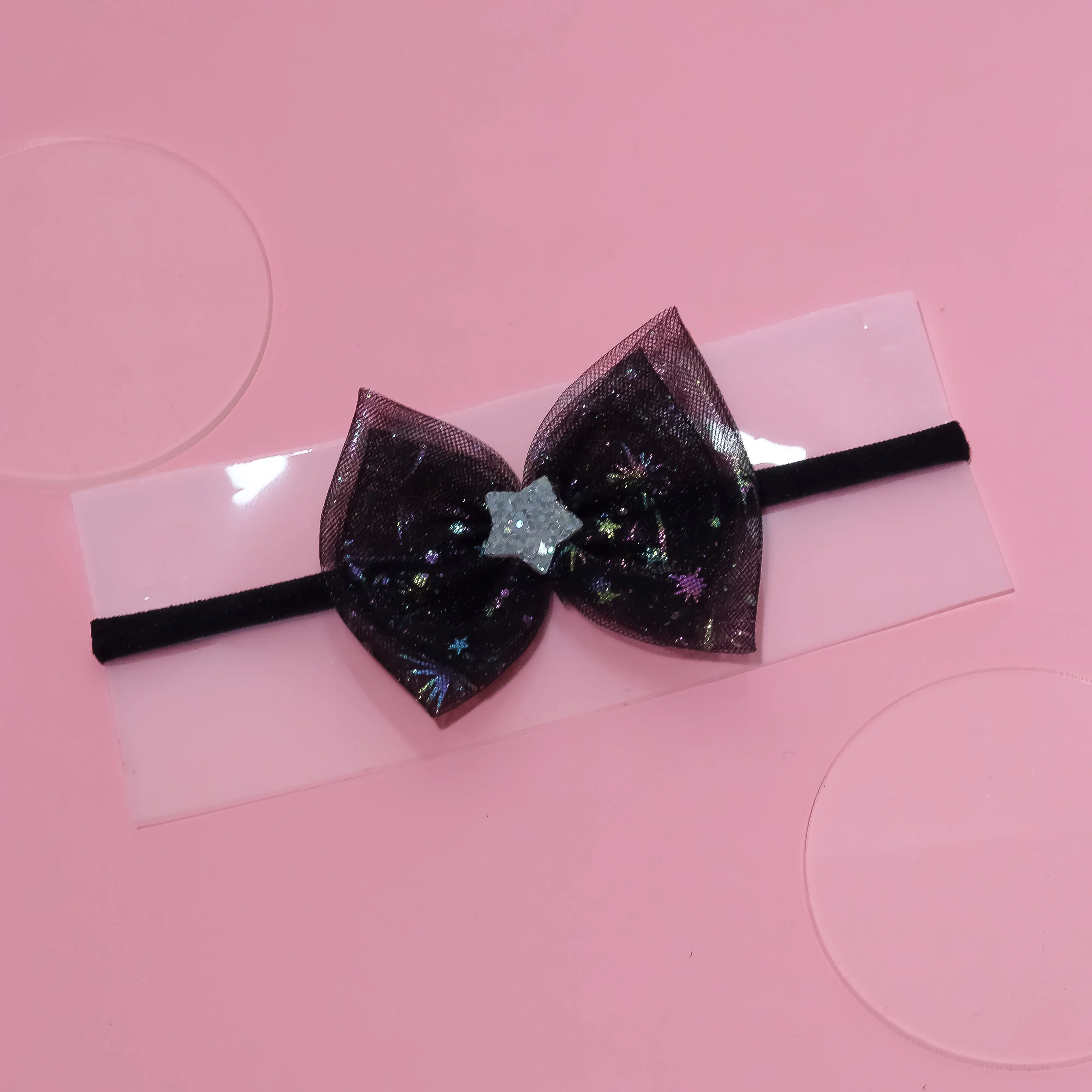 Star Embellished Tulle Bow Headband- Black