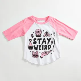 Stay Weird Solid White/Pink Raglan Kids T-Shirt