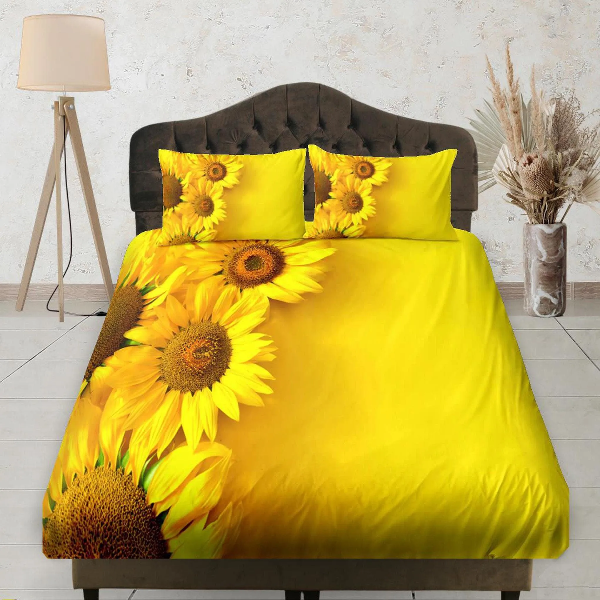 Sunflower Yellow Fitted Sheet Deep Pocket, Floral Prints, Aesthetic Boho Bedding Set Full, Summer Dorm Bedding, Crib Sheet, King, Queen