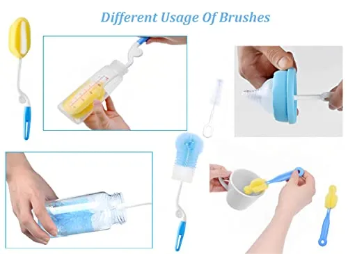 SYGA Baby Milk Bottle Nipple Straw Brush Sponge Nylon Cleaning Brush Cleaner Bottle Tong Set (Color May Vary) (4 Pcs)