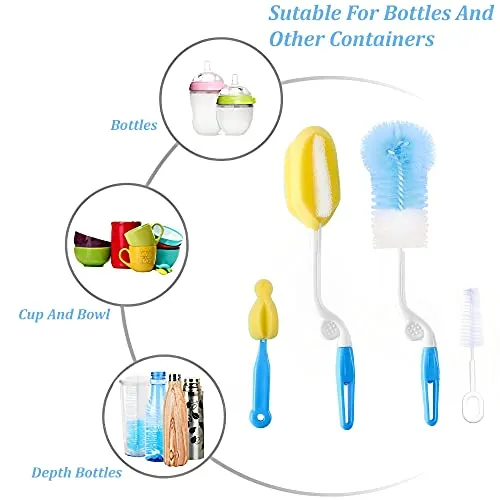 SYGA Baby Milk Bottle Nipple Straw Brush Sponge Nylon Cleaning Brush Cleaner Bottle Tong Set (Color May Vary) (4 Pcs)