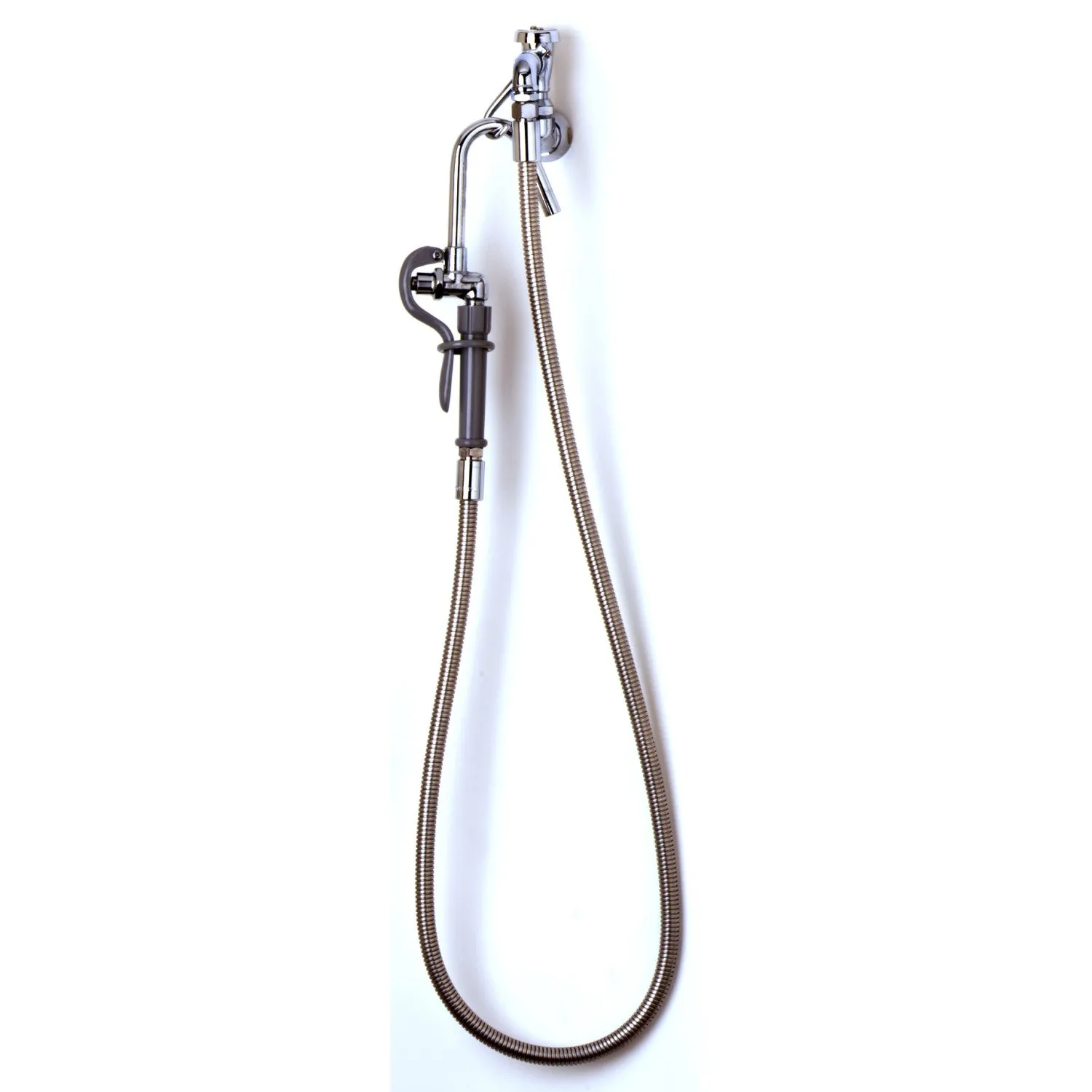 T&S Brass B-0600 Pot Filler, Wall Mount, Vacuum Breaker, 68" Stainless Steel Hose, Self-Closing Hook Nozzle